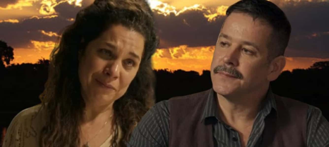 Maria Bruaca (Isabel Teixeira) será raptada, ameaçada e torturada por Tenório (Murilo Benício) em Pantanal (Foto: Reprodução / Globo / Montagem TV Foco)