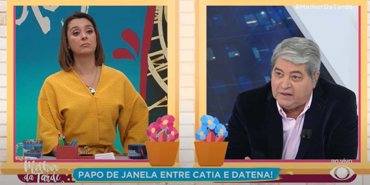 Catia Fonseca e Datena no papo de janela (Foto: Reprodução / Band)