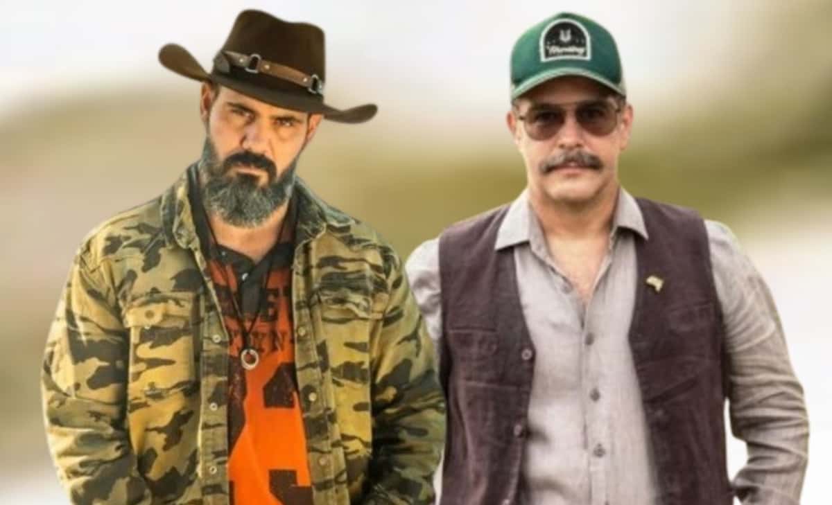 Pantanal – Maria Bruaca (Isabel Teixeira) e Alcides (Juliano Cazarré) vão sofrer nas mãos de Tenório (Murilo Benício) (Foto: Reprodução / Globo / Montagem TV Foco)
