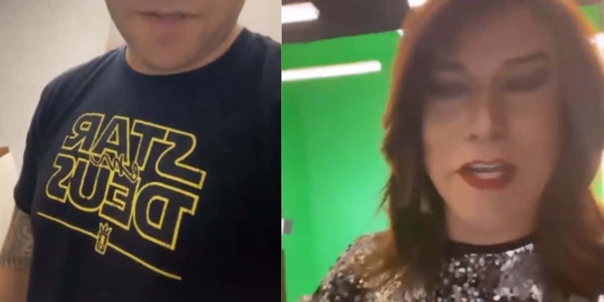 Narcisa da Eliana tem flagra sem peruca dentro de camarim do SBT e aparência surpreende (Foto: Reprodução)