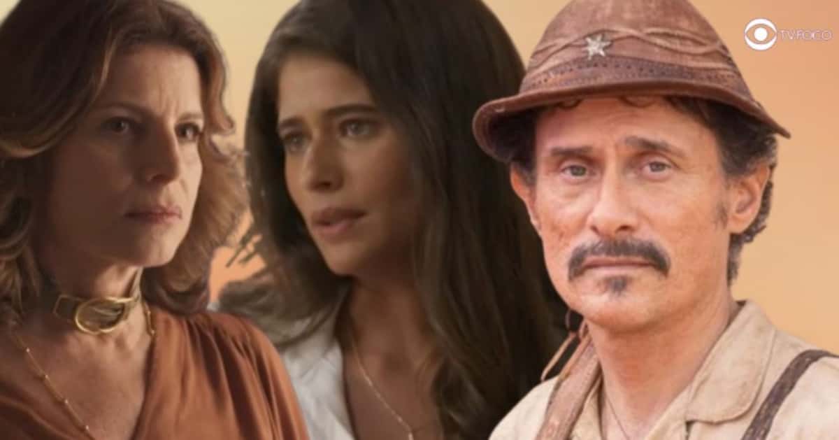 Mar do Sertão - Ismênia ouve Deodora ameaçar Candoca e Timbó dá rasteira no padre (Foto: Reprodução / Globo / Montagem TV Foco)