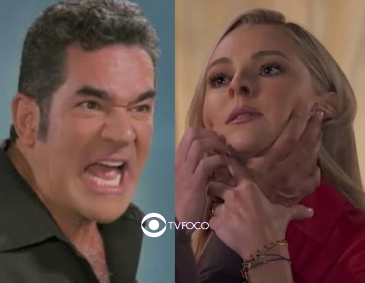 A Desalmada - Após discussão acalorada, Otávio (Eduardo Santamarina) perde a paciência e tenta enforcar Júlia (Marjorie de Souza) (Foto: Reprodução / Las Estrellas / Montagem TV Foco)