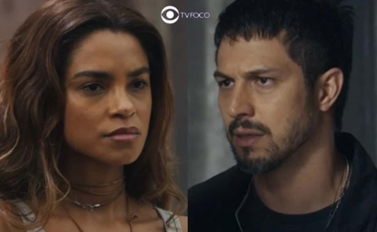 Travessia - Brisa (Lucy Alves) faz revelação sinistra para Oto (Romulo Estrela) que fica em choque: "Safado" (Foto: Reprodução / Globo / Montagem TV Foco)