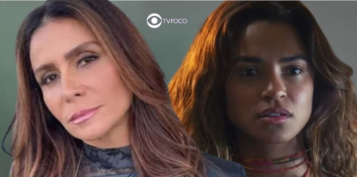 Bomba em Travessia - Helô (Giovanna Antonelli) arranca máscara de Brisa (Lucy Alves) e coloca a mocinha contra a parede (Foto: Reprodução / Globo / Montagem TV Foco)