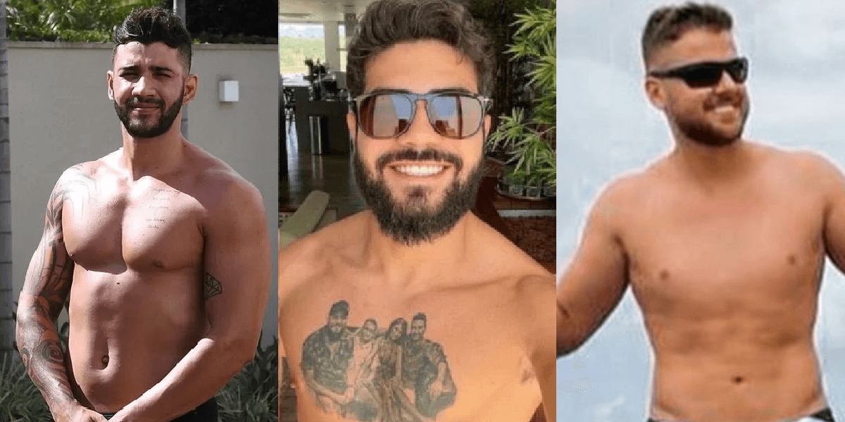 Gusttavo, Henrique e Zé Neto desfilam com membros de sunga (Foto: Divulgação)