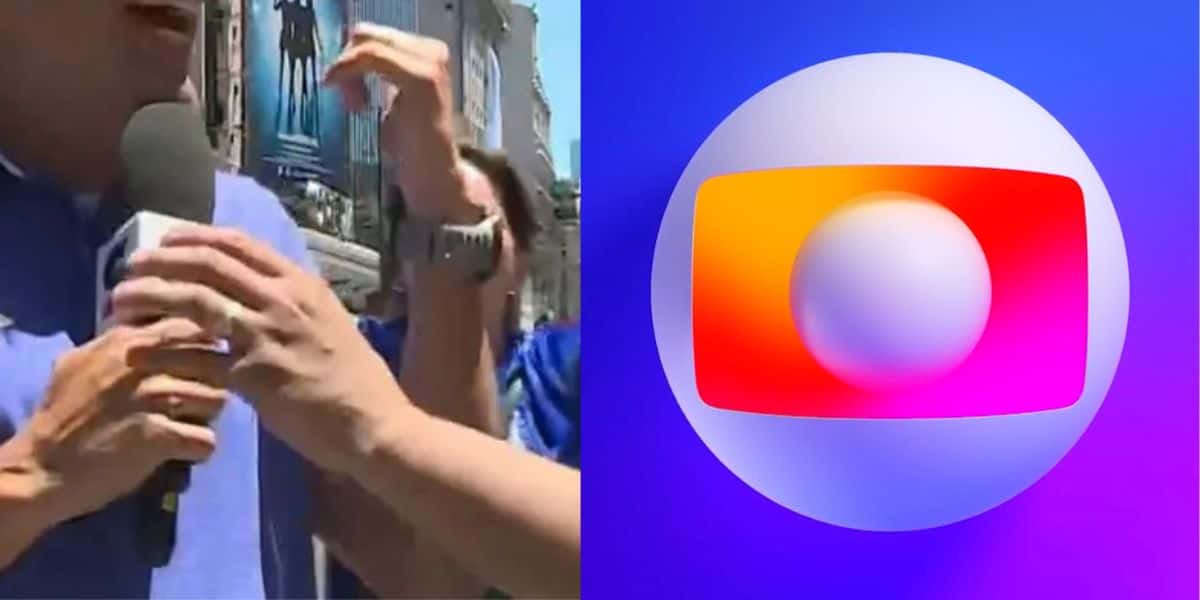 Repórter da Globo é interrompido por homem ao vivo, que pega microfone da mãe e berra: "Filho da p*ta" - Foto Reprodução