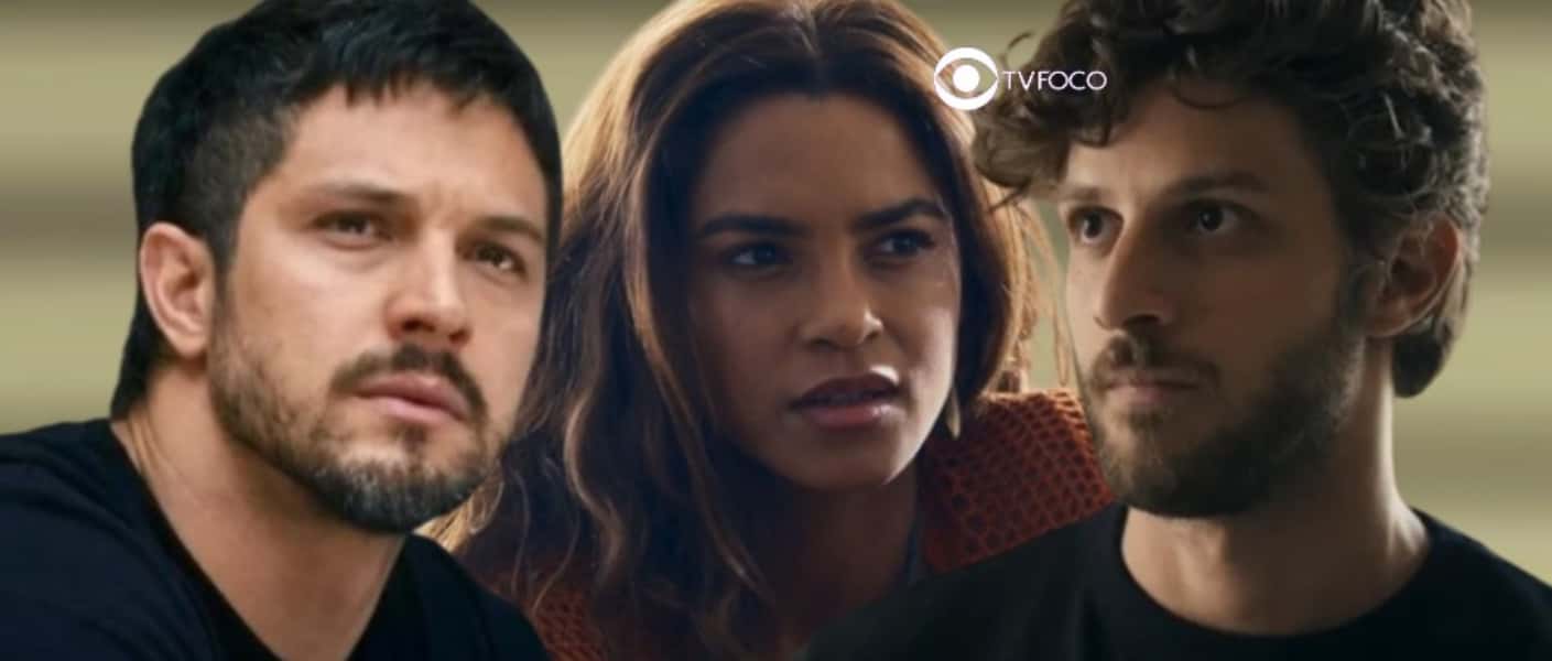 Travessia - Oto (Romulo Estrela) deixa Brisa (Lucy Alves) em choque com presente e desperta a fúria de Ari (Chay Suede) (Foto: Reprodução / Globo / Montagem TV Foco)