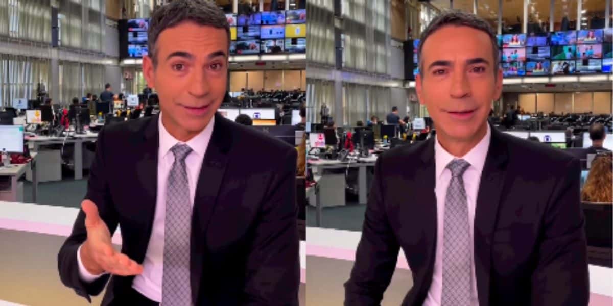 "É isso", César Tralli senta no meio da redação com funcionários da Globo e confirma situação de jornal - Foto Reprodução
