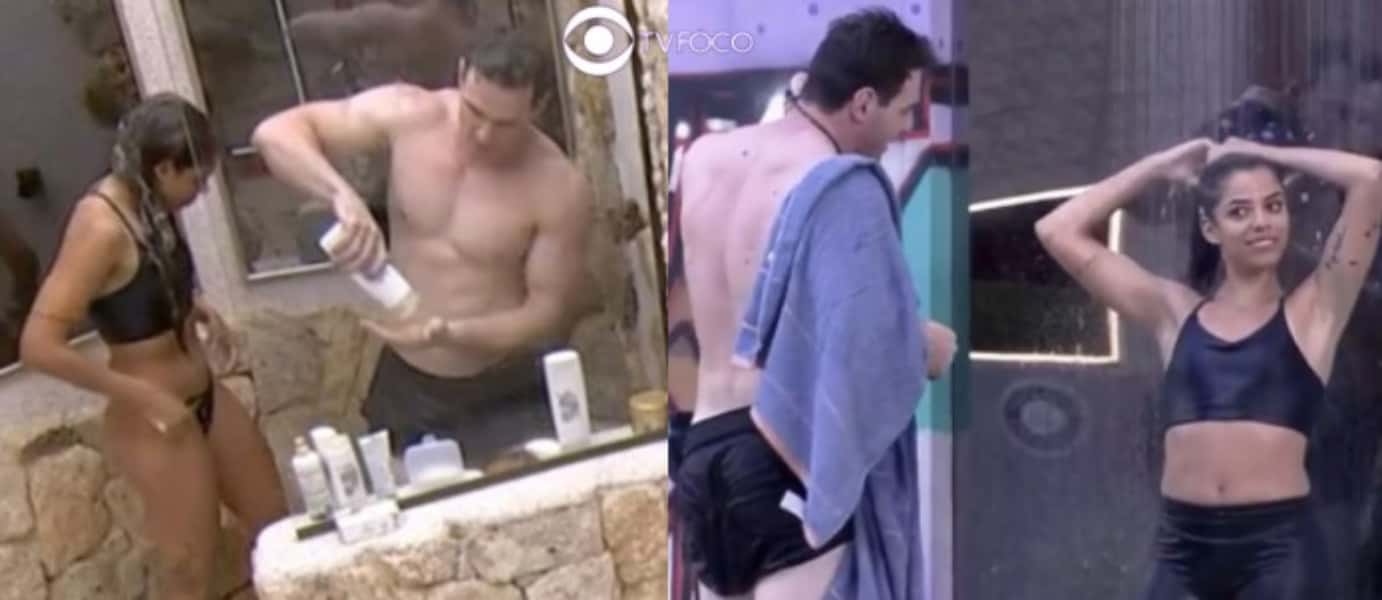 BBB23 - Em clima de pegação, Key confere 'atributos' de Gustavo durante banho (Foto: Reprodução / Globoplay)