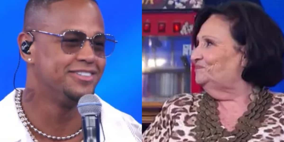 Dona Déa Lúcia deu em cima de Leo Santana no Domingão com Huck (Foto: Reprodução)