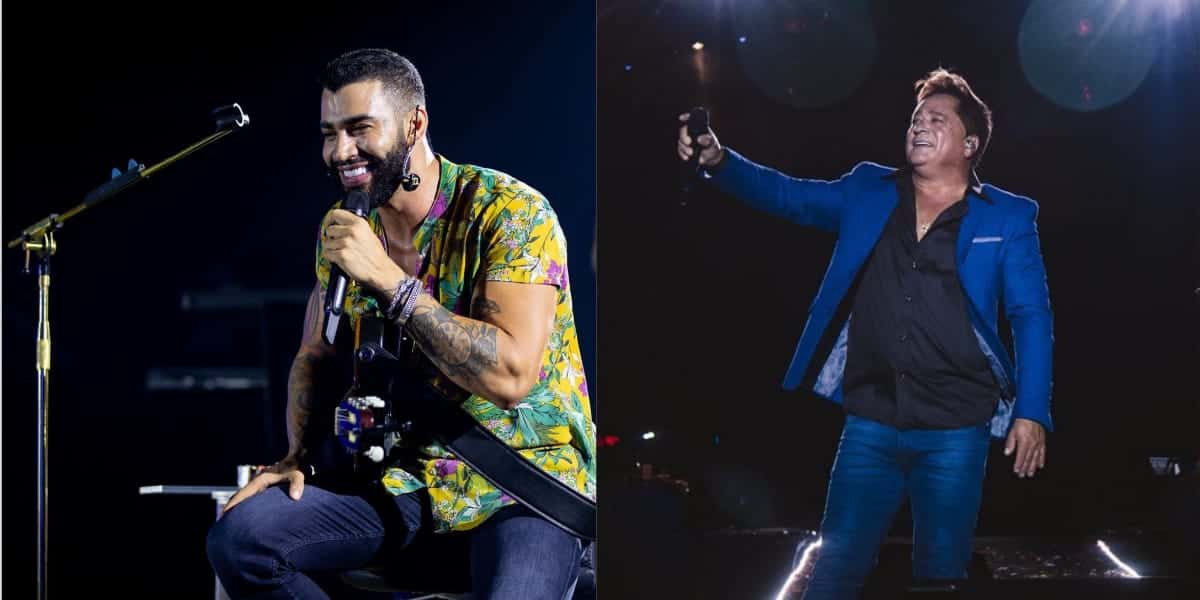 Gusttavo Lima e Leonardo em seus shows (Reprodução: Montagem TV Foco)