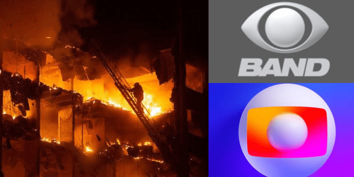 Incêndio de emissora que uniu Band e Globo (Reprodução/Montagem Tv Foco)