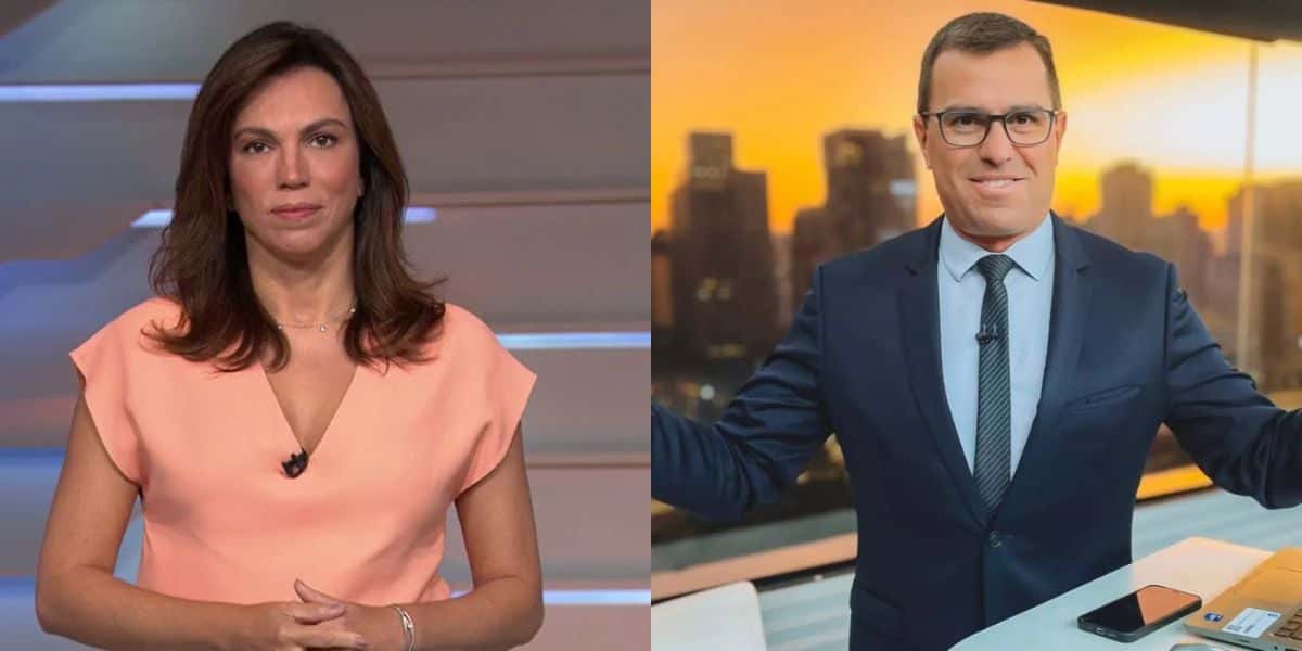 Ana Paula Araújo e Rodrigo Bocardi em seus respectivos telejornais (Reprodução - Globo)