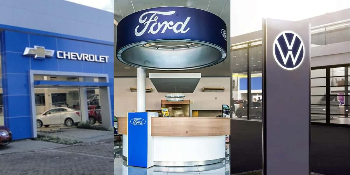 Carros de Chevrolet, Ford e Volkswagen que foram arrancados de montadoras (Reprodução: Montagem TV Foco)