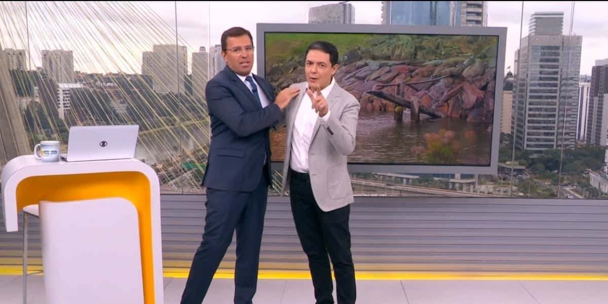 Alan Severiano e Rodrigo Bocardi nos estúdios do "Bom Dia São Paulo" (Foto: Reprodução/TV Globo)