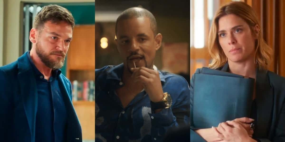 Orfeu (Jonathan Haagensen) dará com a língua nos dentes e dirá à Lumiar (Carolina Dieckmann) quem é Theo (Emilio Dantas) em "Vai na Fé" (Foto: Reprodução/TV Globo)