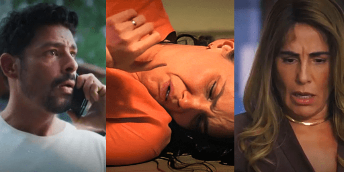 Em "Terra e Paixão", novela da Globo, acontecimentos envolvendo Irene, Caio e Lucinda, prometem incendiar a trama (Foto Reprodução/Montagem/Tv Foco)