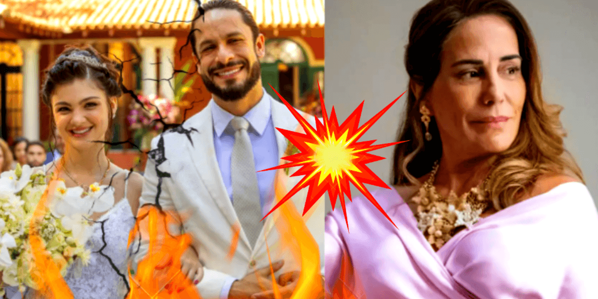 Irene desgraça o casamento da filha, em "Terra e Paixão", novela da Globo (Foto Reprodução/Montagem/Tv Foco)