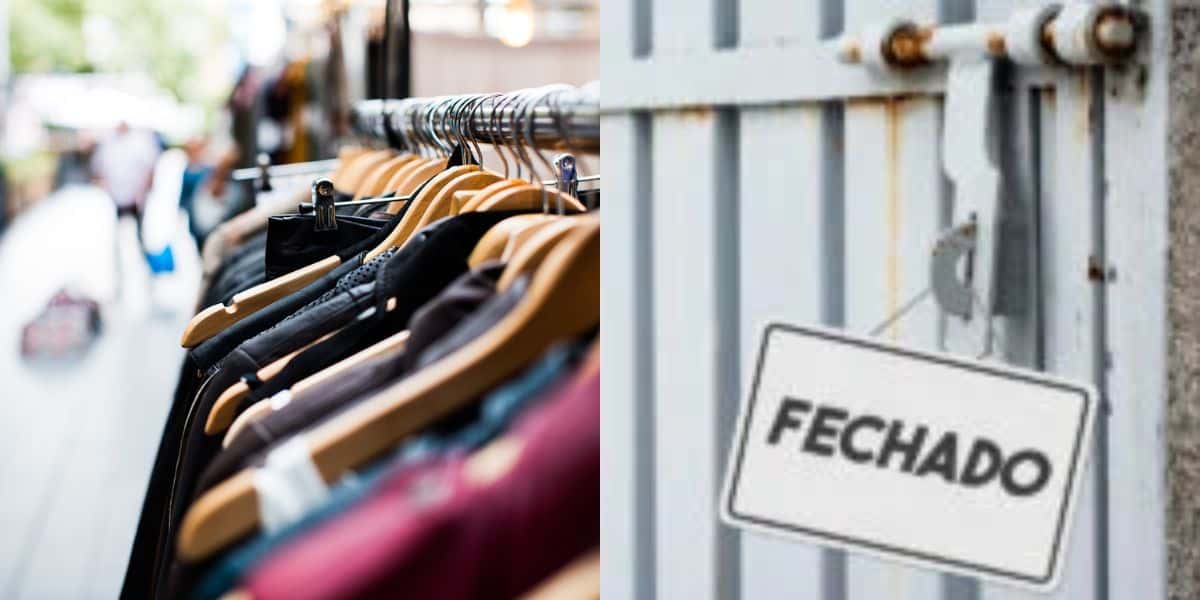 Imagem mostra roupas e placa de fechado (Reprodução - Internet)