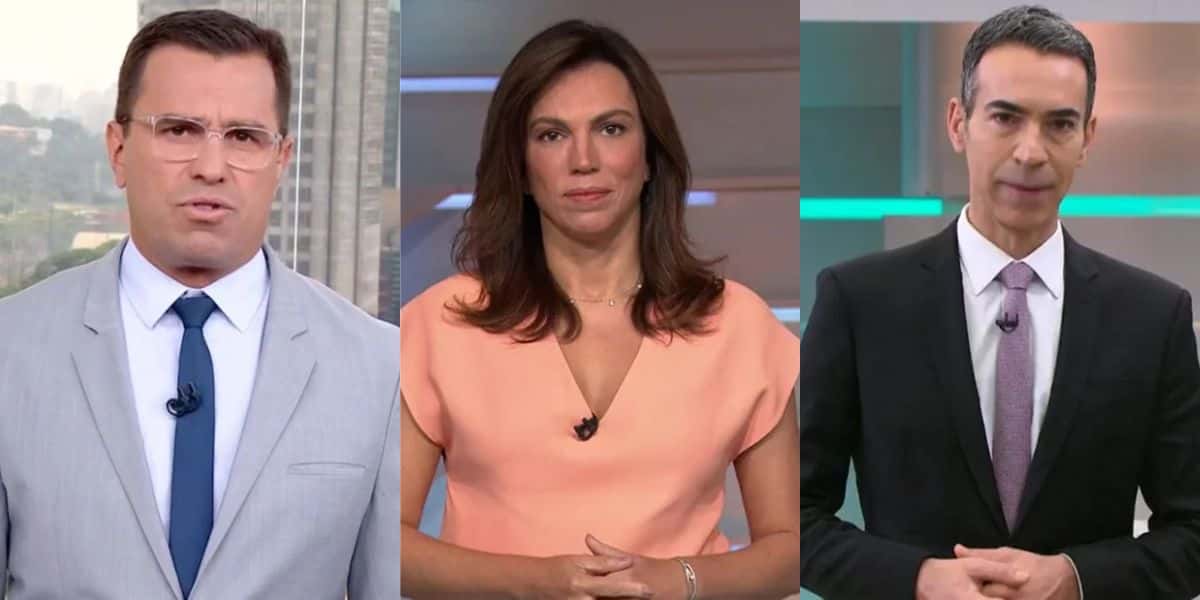 Bocardi, Ana Paula e Tralli nos estúdios da Globo (Reprodução: Montagem TV Foco)