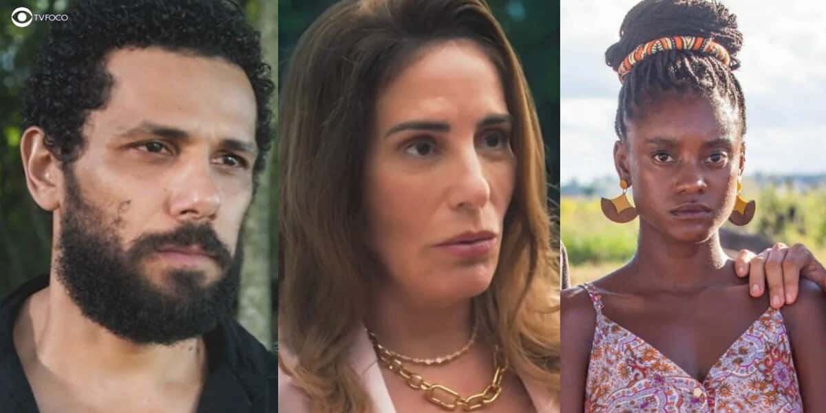Ramiro, Irene e Menah em cenas de Terra e Paixão (Foto: Reprodução / Globo / Montagem TV Foco)