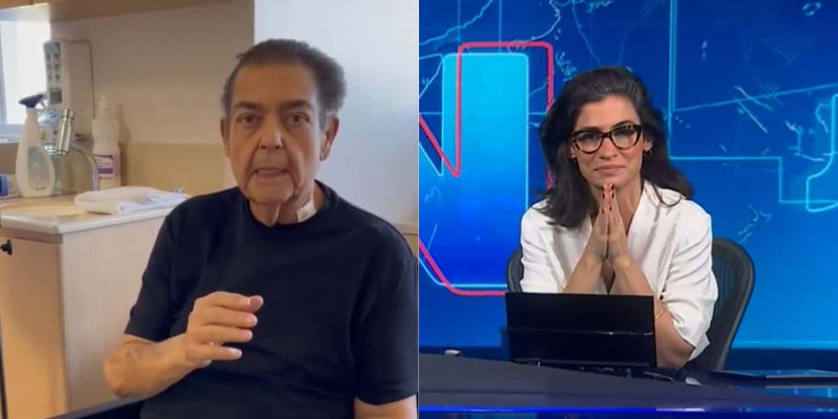 Faustão apareceu no Jornal Nacional e Renata Vasconcellos ficou emocionada (Foto: Reprodução / TV Globo)
