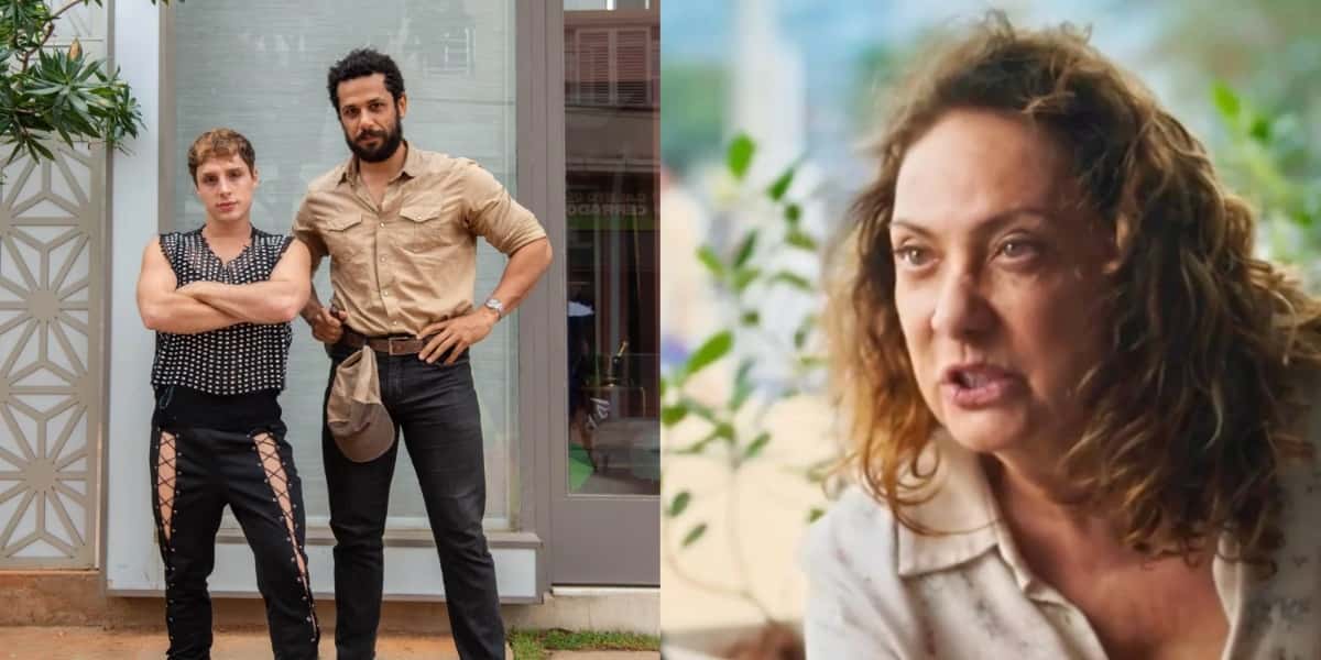 Agatha (Eliane Giardini) ajudará Kelvin (Diego Martins) e Ramiro (Amaury Lorenzo) em "Terra e Paixão" (Foto: Reprodução/TV Globo)