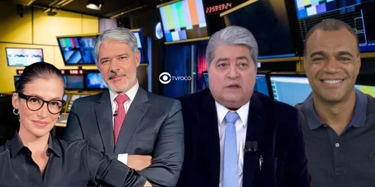 Renata e Bonner do Jornal Nacional, Datena e Denílson contratados da Band (Foto: Reprodução / Internet / Montagem TV Foco)