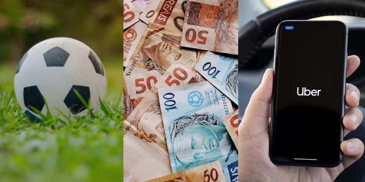 Bola de futebol - Notas de dinheiro - Aplicativo da Uber (Fotos: Reproduções / Internet)