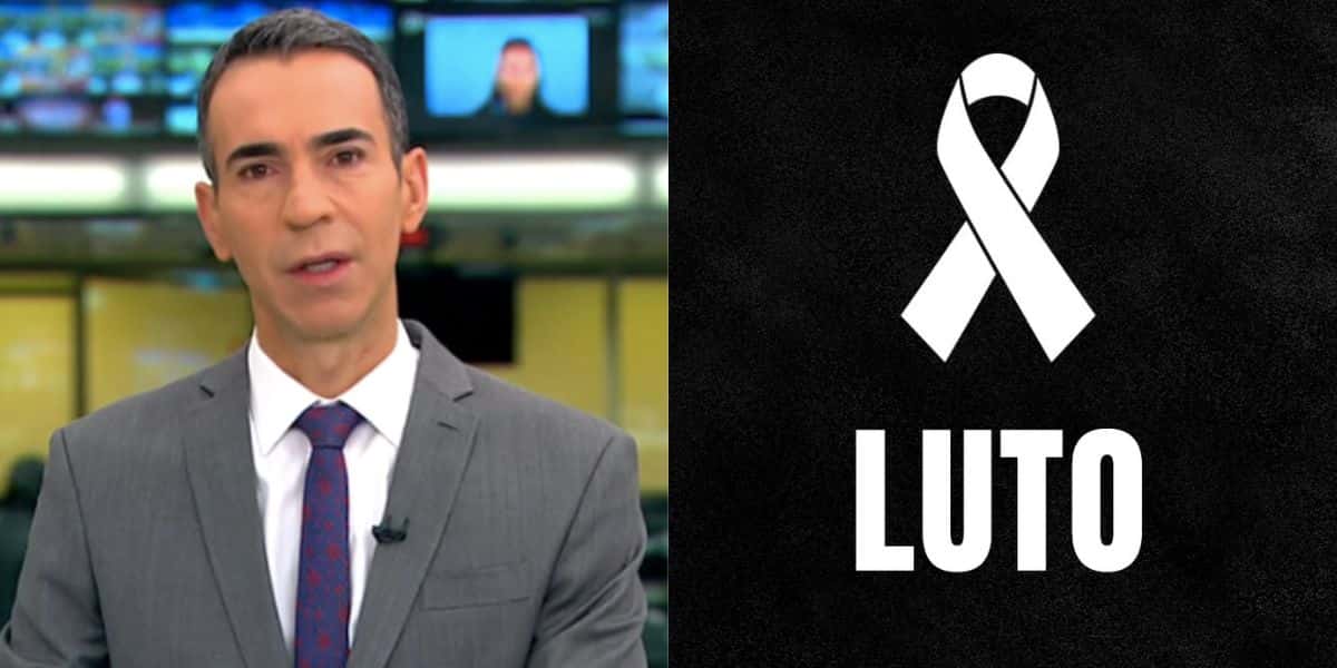 César Tralli no Jornal Hoje da Globo e imagem de luto (Fotos: Reproduções / Globo / Internet)