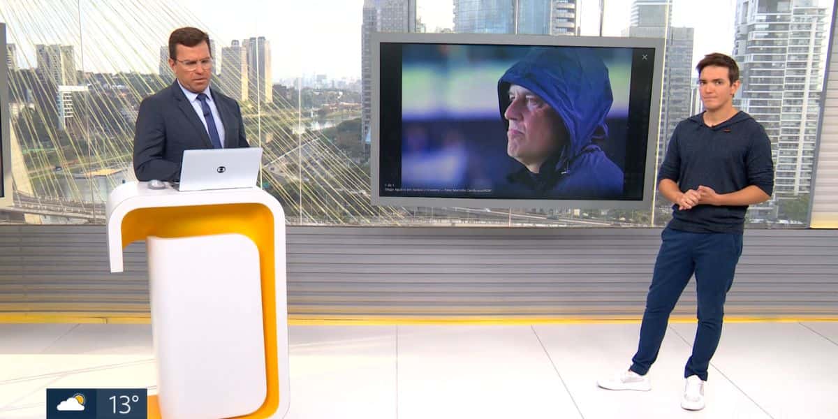 Bocardi e Jodar param jornal com notícia de demissão de Aguirre (Reprodução: Globo)