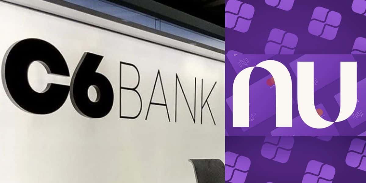 Empresa C6 Bank e logo Nubank (Fotos: Reproduções / Internet)