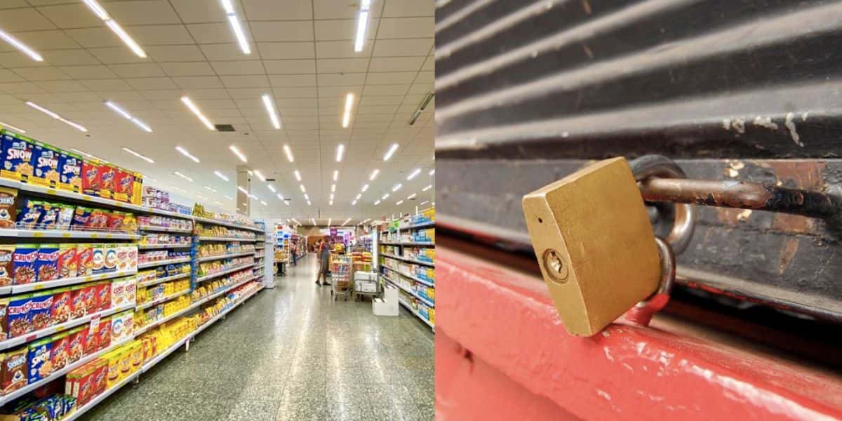 Supermercado e loja fechada (Fotos: Reproduções / Internet / Canva)