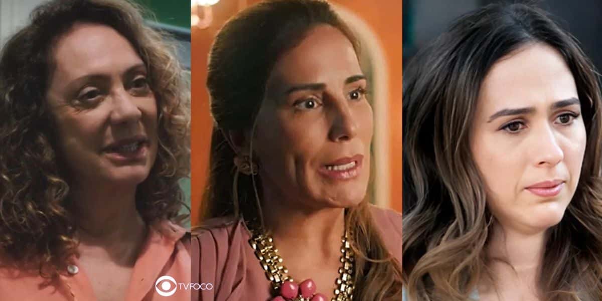 Agatha, Irene e Anely em cenas de Terra e Paixão (Foto: Reprodução / Globo / Montagem TV Foco)