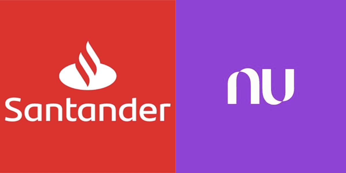 Logo do Santander e Nubank (Reprodução/Montagem TV Foco)