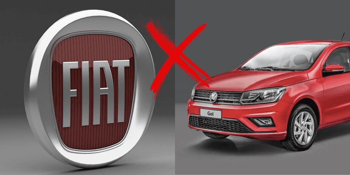 Logo da Fiat e Gol da Volkswagen (Reprodução/Montagem TV Foco)