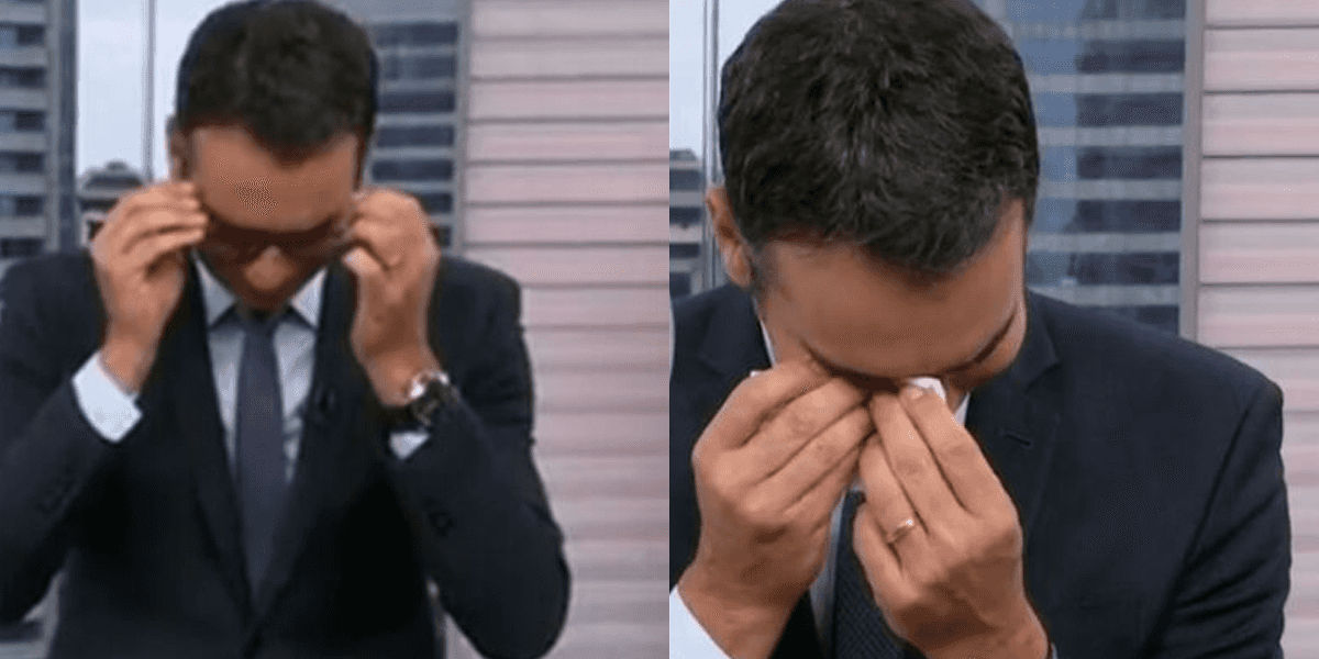 César Tralli chorando (Foto: Reprodução, Globo)
