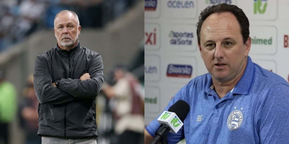 Mano Menezes, técnico do Corinthians e Rogério Ceni, técnico do Bahia (Reprodução/Montagem TV Foco)