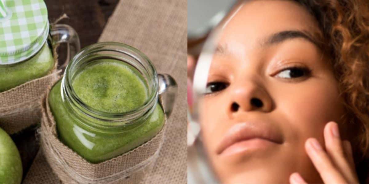 Pessoa se olhando no espelho e receita com alimentos - foto: reprodução