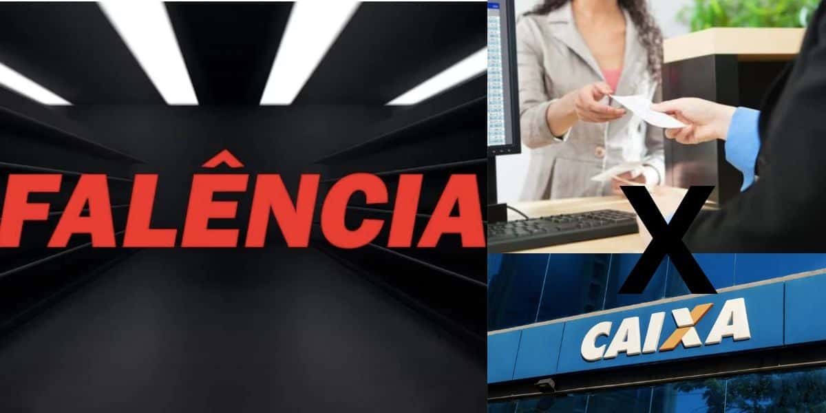 Falência, mulher em banco e Caixa (Fotos: Reproduções / TV Foco / Canva / Internet)