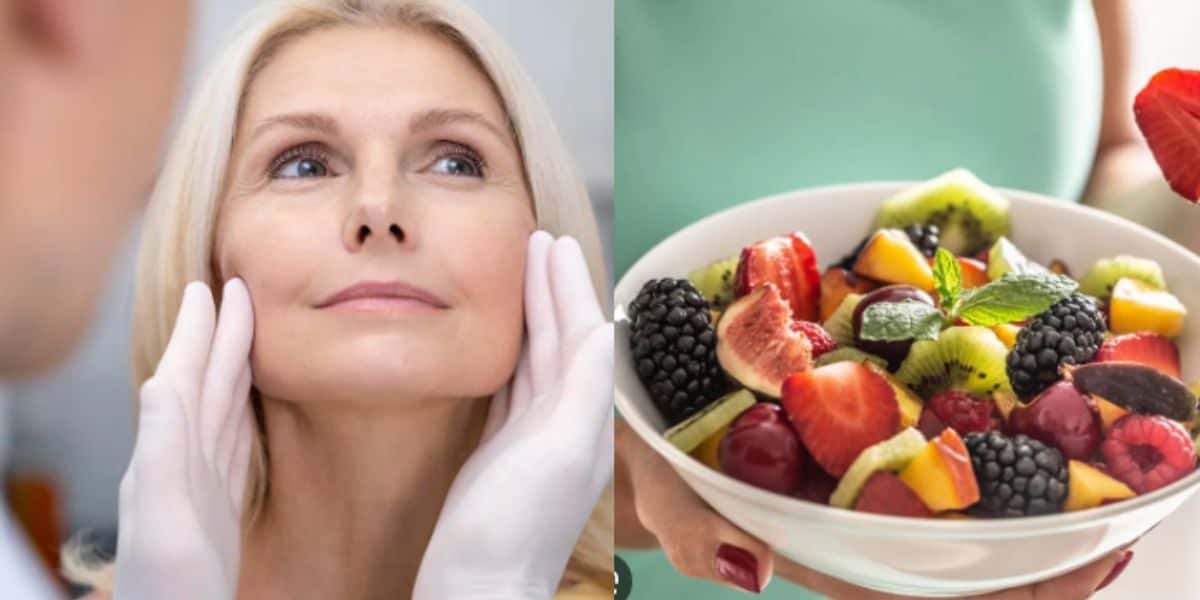 Pessoa com a pele hidratada e frutas - Fotos: Reprodução