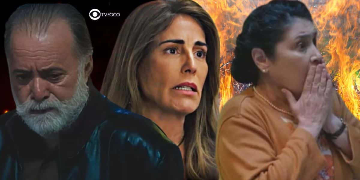 Antônio, Irene e Angelina em Terra e Paixão (Foto: Reprodução / Globo / Montagem TV Foco)