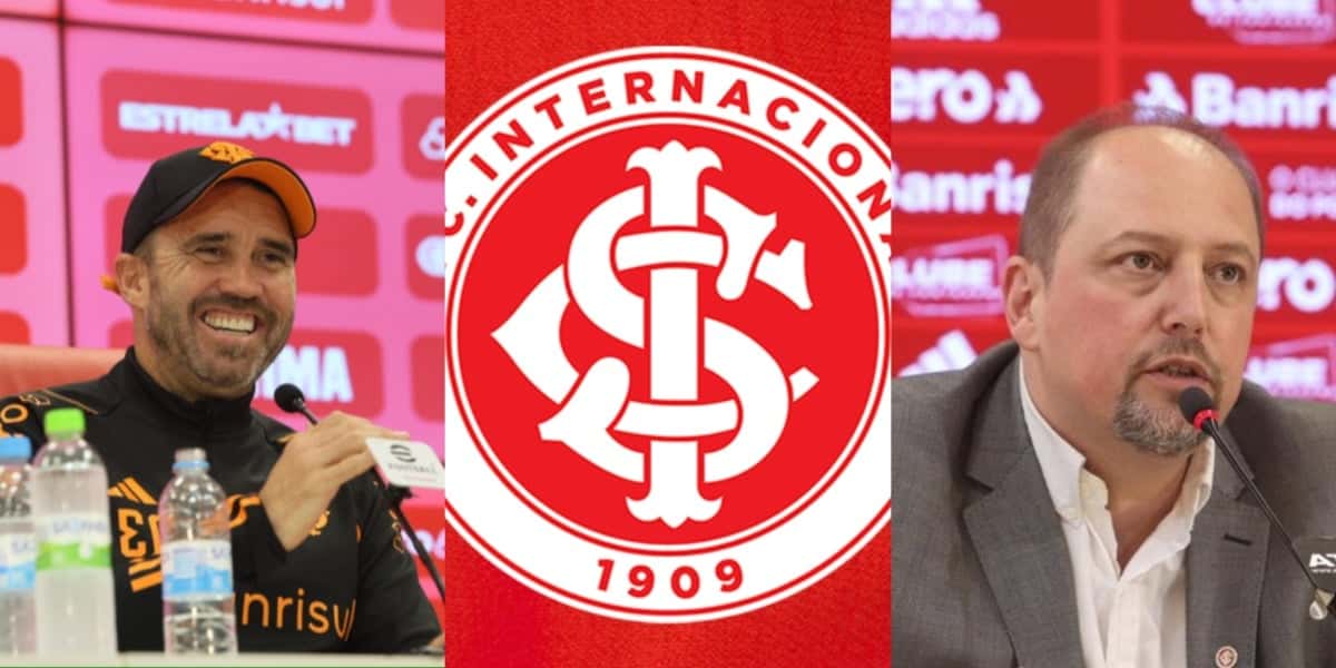 Coudet, Barcellos e escudo do Internacional (Foto: Reprodução / Internet)