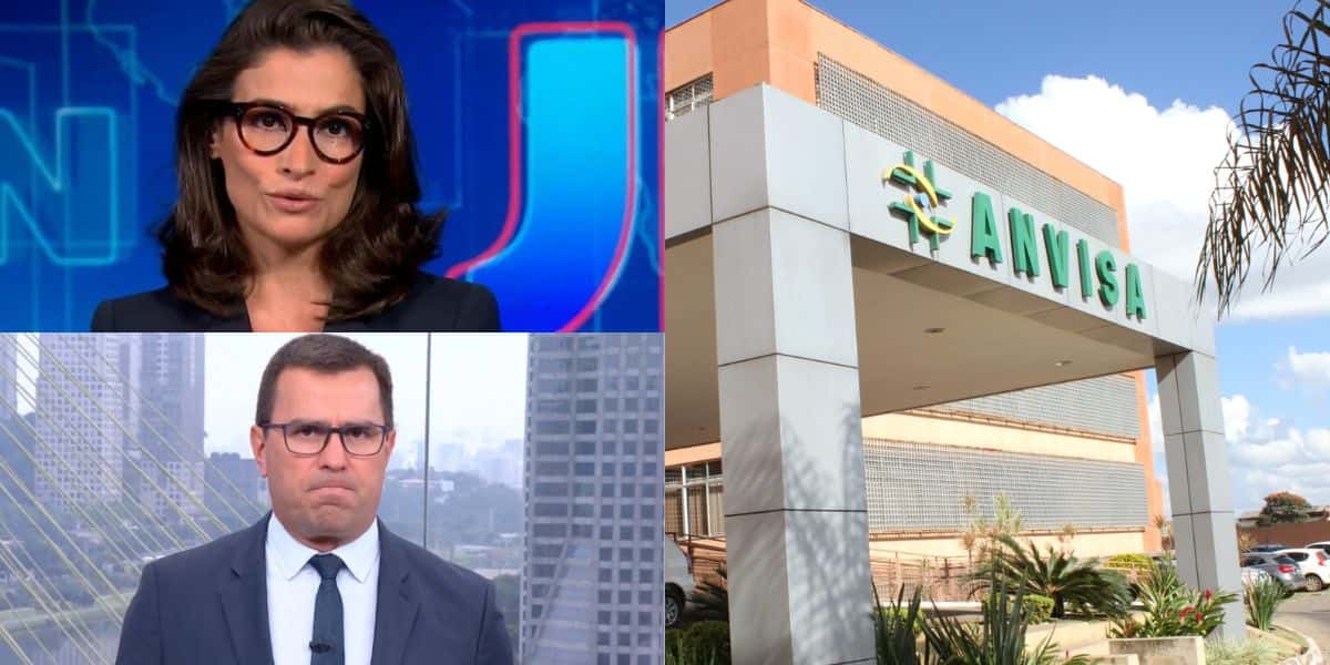 Rodrigo Bocardi e Renata Vasconcellos e 2 comunicados da Anvisa (Reprodução: Montagem TV Foco)