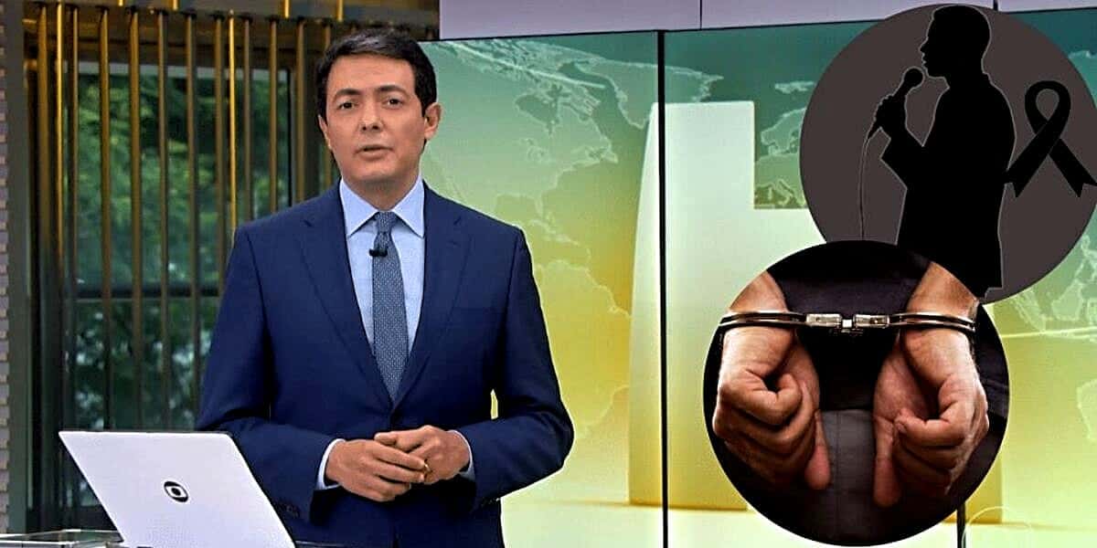 Alan Severiano noticia morte de apresentador no JH, jornalístico da Globo (Foto Reprodução/Montagem/Lennita/Tv Foco)