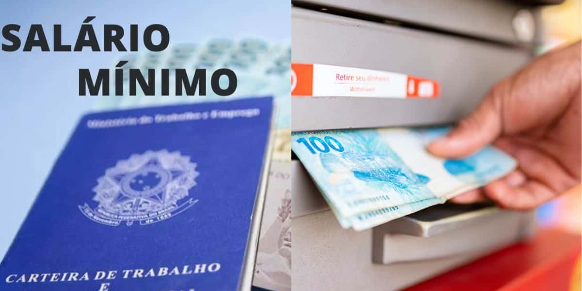 Salário mínimo / Pessoa sacando dinheiro - Montagem TVFOCO