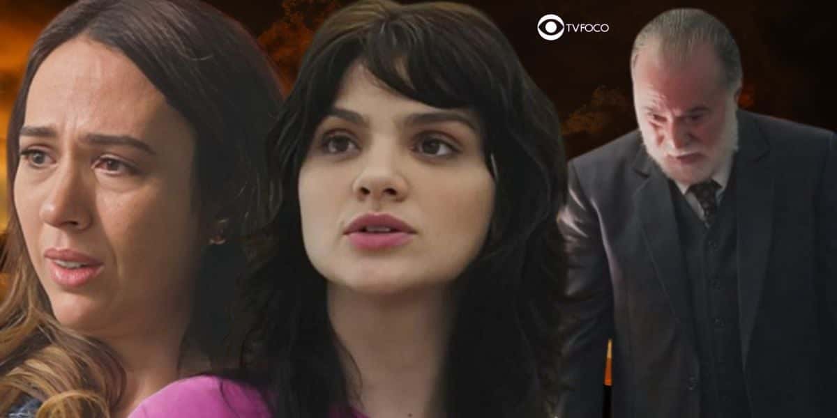 Anely, Petra e Antônio em Terra e Paixão (Foto: Reprodução / Globo / Montagem TV Foco)