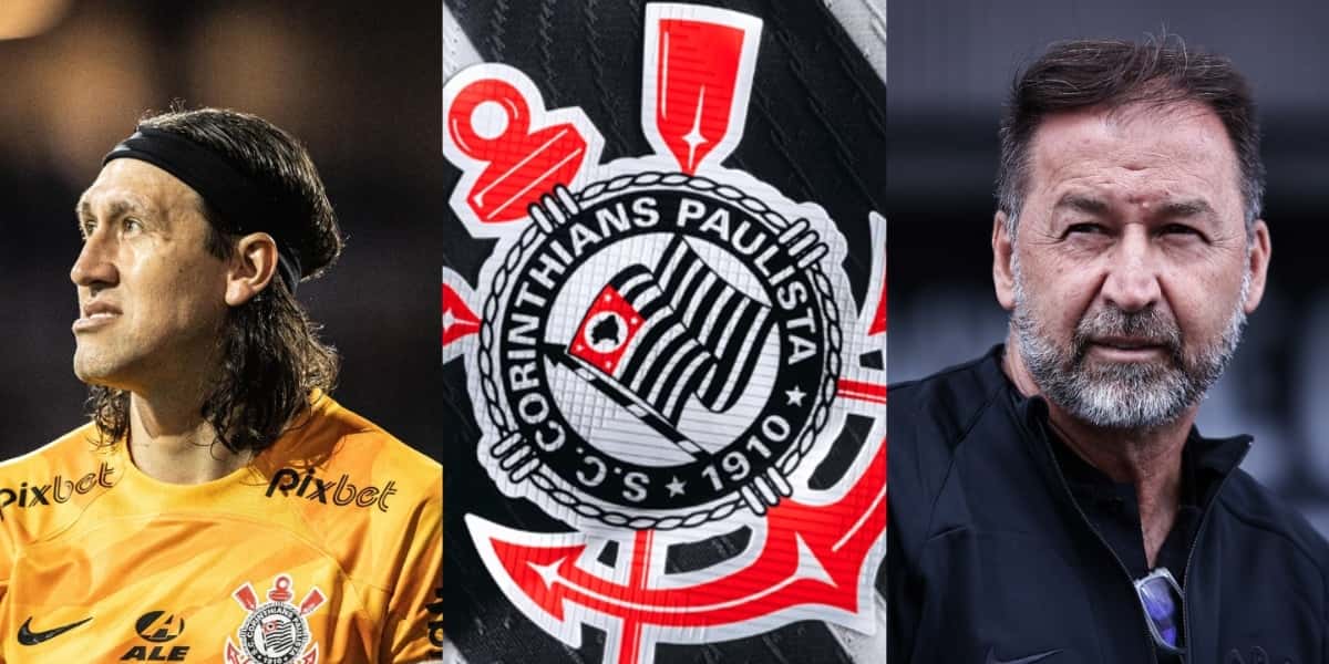Cássio, Augusto Melo e escudo do Corinthians - (Foto: Montagem TV Foco)