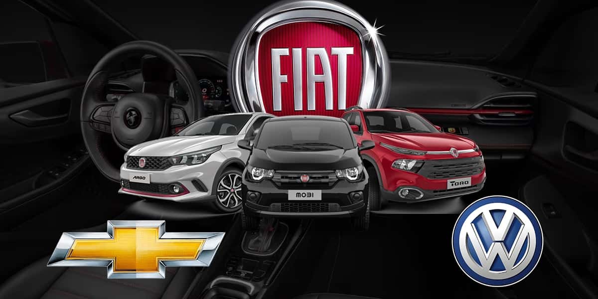 Fiat, Volkswagen e Chevrolet (Foto: Reprodução, Montagem - TV Foco)