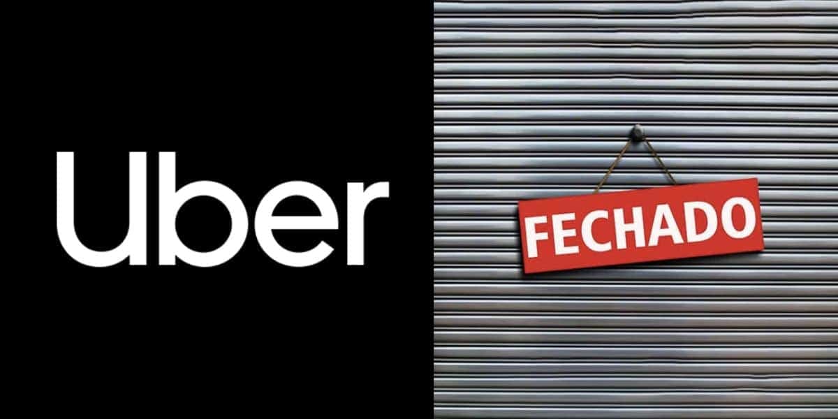 Logo da Uber e loja fechada (Fotos: Reproduções / Internet)